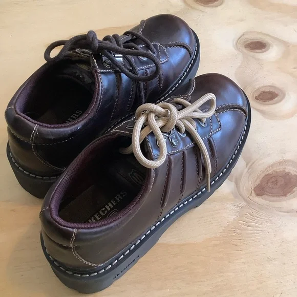 VTG 90s Y2K Skechers Womens Sz 9 Brown Leather Platform Chunky Shoes Grunge - Picture 3 of 11
